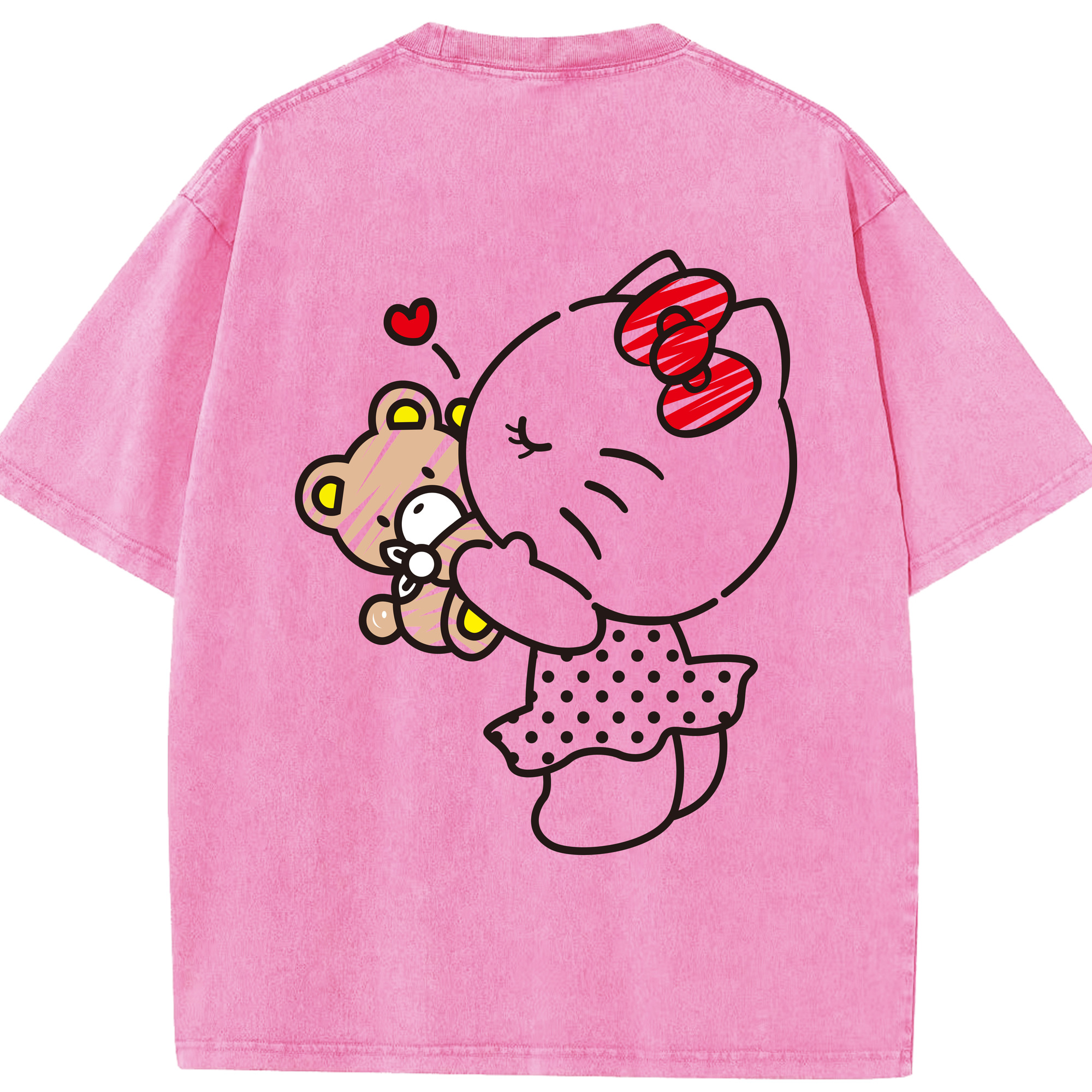 （画像用） Hello Kitty ハローキティ 綿100% ヴィンテージ風 半袖Tシャツ（背面プリント）